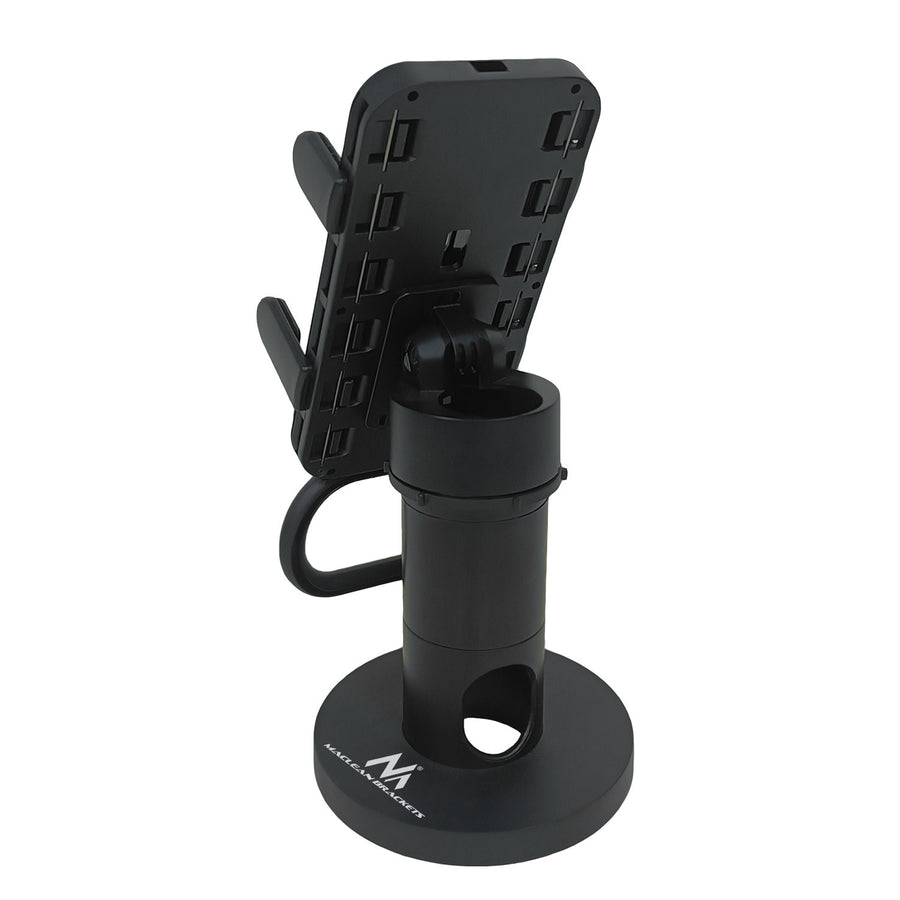 Suporte para terminal de cartão Maclean MC-819 para dispositivos POS | Rotação de 90°, ajuste de inclinação de +45° a -45°, largura ajustável, gestão de cabos | Suporte de mesa para terminais EC
