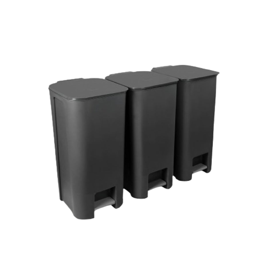 Conjunto de reciclagem Practic com 3 contentores de lixo com pedal, 40 L, grafite escuro, 10105593