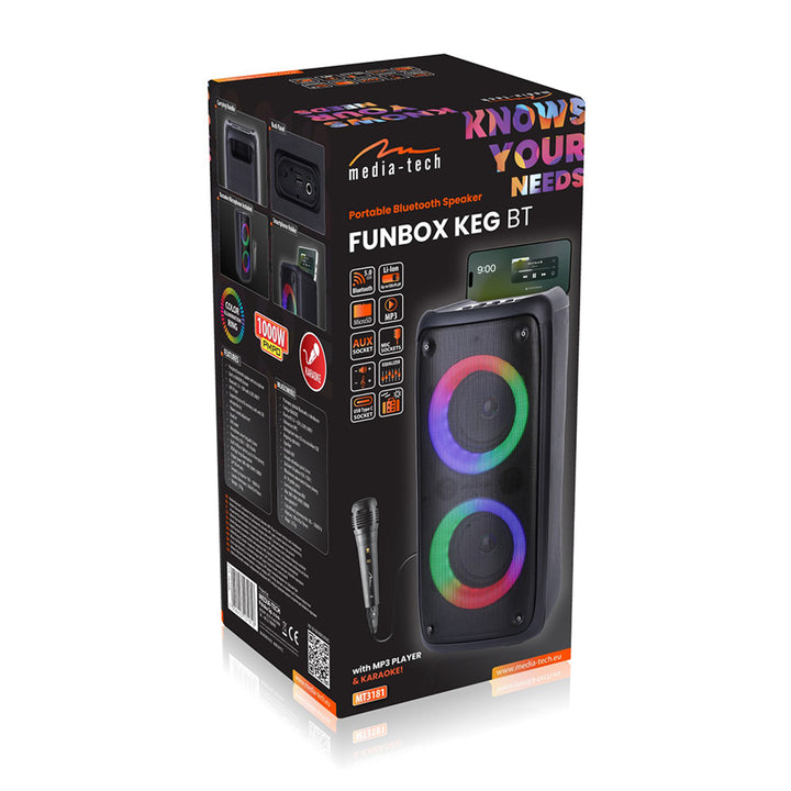 Coluna de som portátil Media-Tech, karaoke, Bluetooth 5.0, 1000 W, MT3181