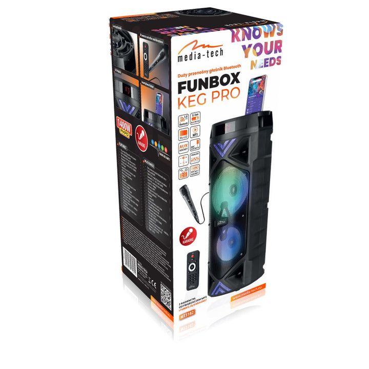 Coluna de som portátil Media-Tech, karaoke, Bluetooth 5.0, 1400 W, MT3182