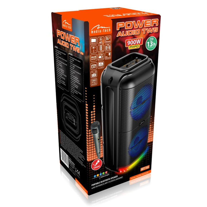 Coluna de som portátil Media-Tech, karaoke, Bluetooth 5.3, 900 W, MT3183