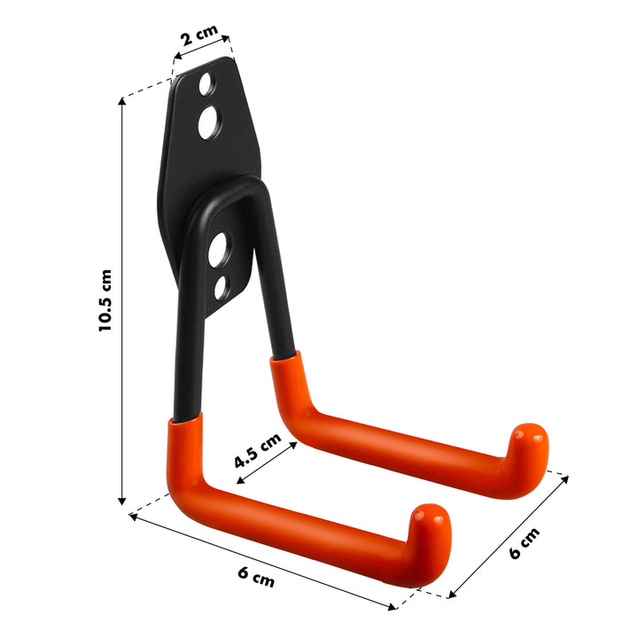 Suporte de parede para garagem Maclean MC-442 para pneus, ferramentas de jardim, escadas e mangueiras. Aço, carga máxima de 70 kg, embalagem de 2 unidades.
