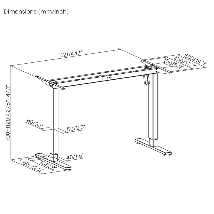 Secretária elétrica regulável em altura Ergo Office, altura máxima de 1160 mm, peso máximo de 80 kg, sem tampo, preta, ER-400 B