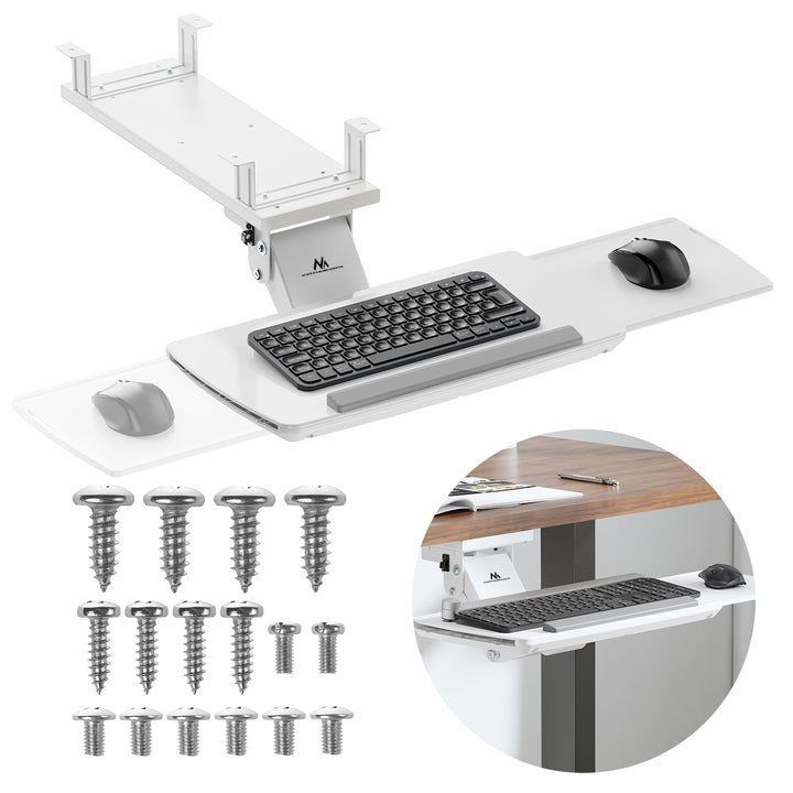 Maclean MC-156 W Soporte de teclado bajo escritorio, ajustable, máx. 5kg, blanco