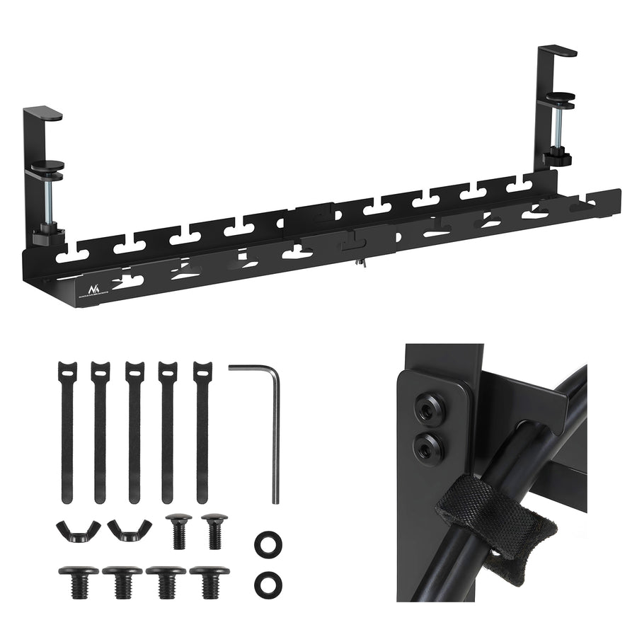 Organizador de cabos por baixo da mesa Maclean, carga máxima de 5 kg, comprimento máximo de 728 mm, preto, MC-103 B 728 mm, preto, MC-103 B