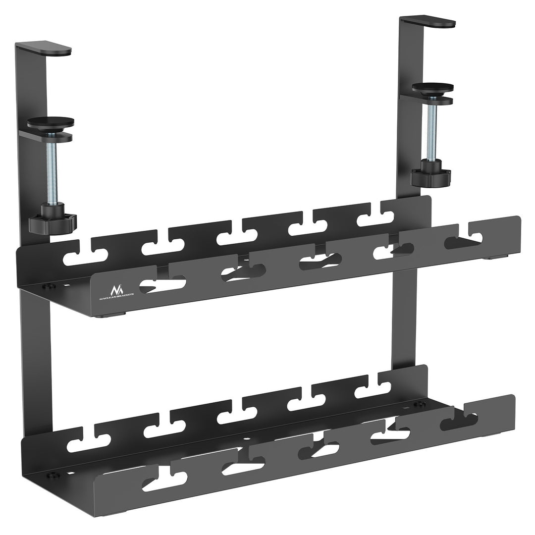 Maclean MC-104 B Organizador de cables bajo escritorio, carga máx. 5 kg, 2 niveles, negro