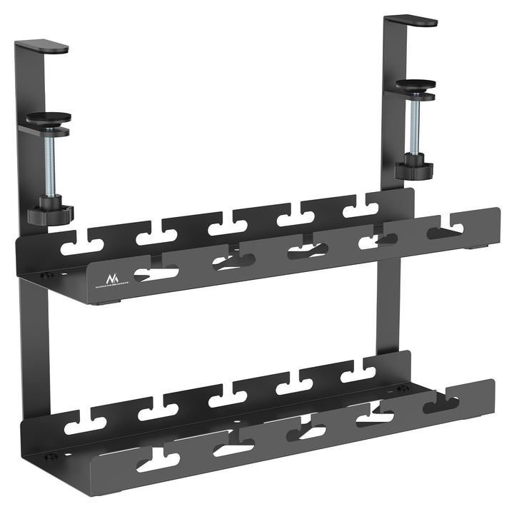 Maclean MC-104 B Organizador de cables bajo escritorio, carga máx. 5 kg, 2 niveles, negro