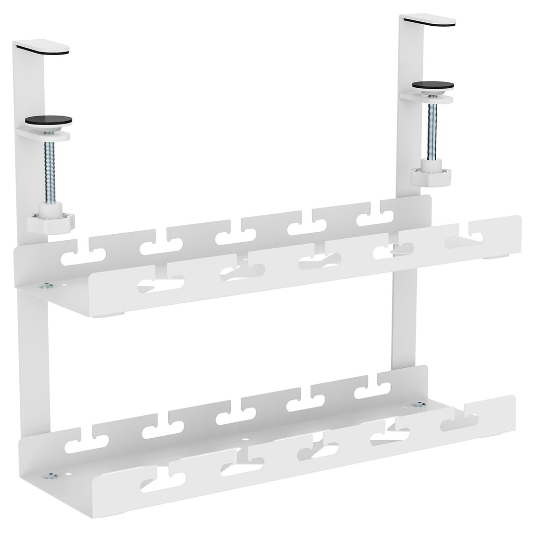 Maclean MC-104 W Organizador de cables bajo escritorio, carga máx. 5 kg, 2 niveles, blanco
