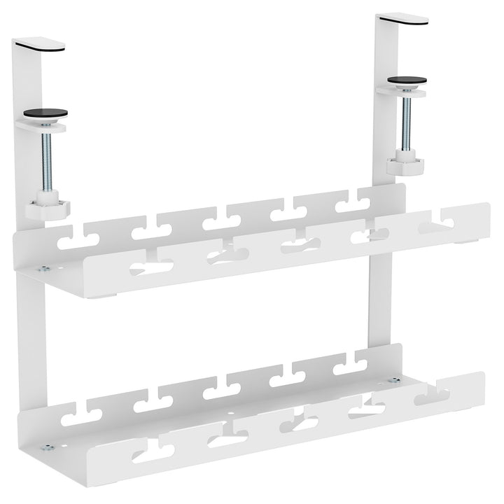 Maclean MC-104 W Organizador de cables bajo escritorio, carga máx. 5 kg, 2 niveles, blanco