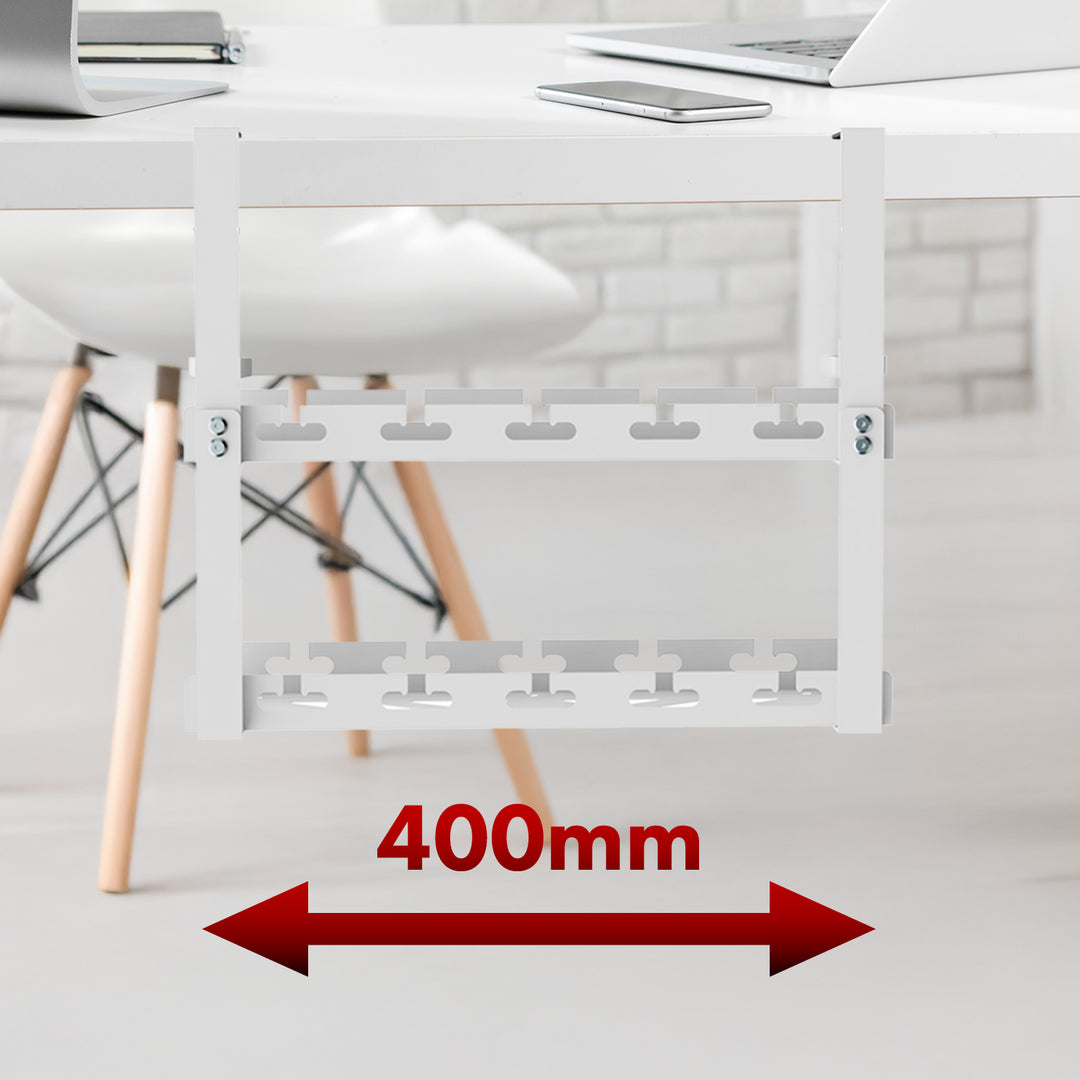 Maclean MC-104 W Organizador de cables bajo escritorio, carga máx. 5 kg, 2 niveles, blanco