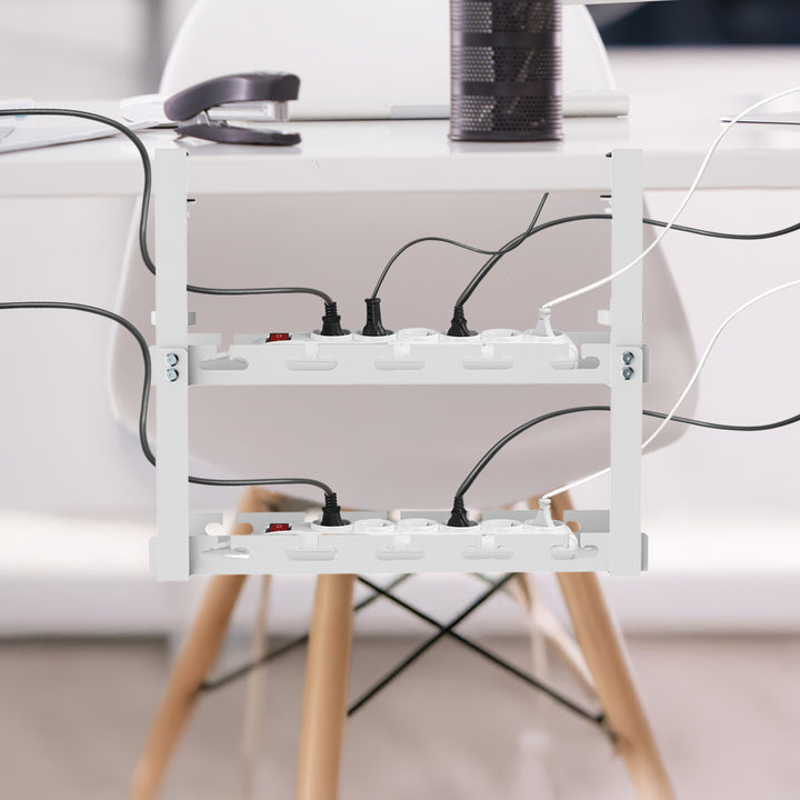 Maclean MC-104 W Organizador de cables bajo escritorio, carga máx. 5 kg, 2 niveles, blanco