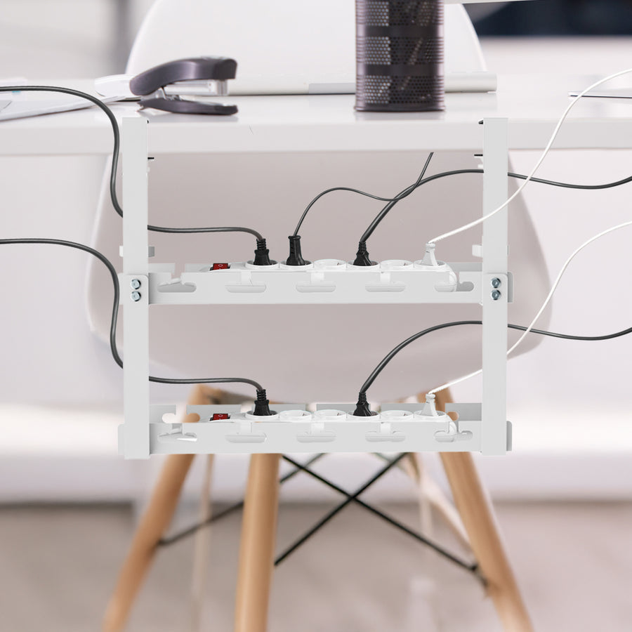 Organizador de cabos por baixo da mesa Maclean MC-104 W, carga máxima de 5 kg, 2 camadas, branco