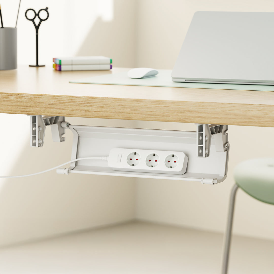 Maclean organizador de cables/extensiones bajo escritorio, carga máx. 5 kg, blanco, MC-106 W