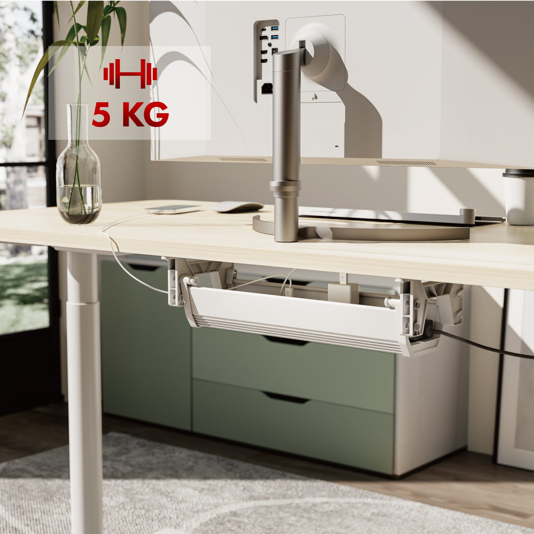 Maclean organizador de cables/extensiones bajo escritorio, carga máx. 5 kg, blanco, MC-106 W