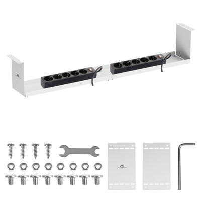 Maclean MC-107 W Organizador de cables compacto bajo escritorio, carga máx. 5 kg, blanco