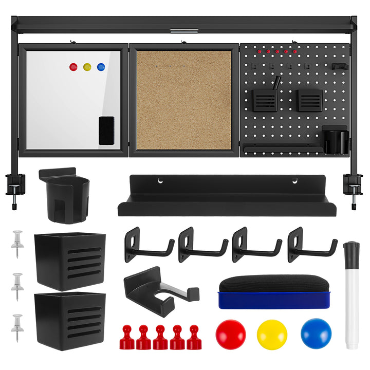Ergo Office ER-300 B Divisor / Organizador de escritorio, Carga máx. 10kg, Blanco y Tablero de corcho, ancho 1250mm, Color negro