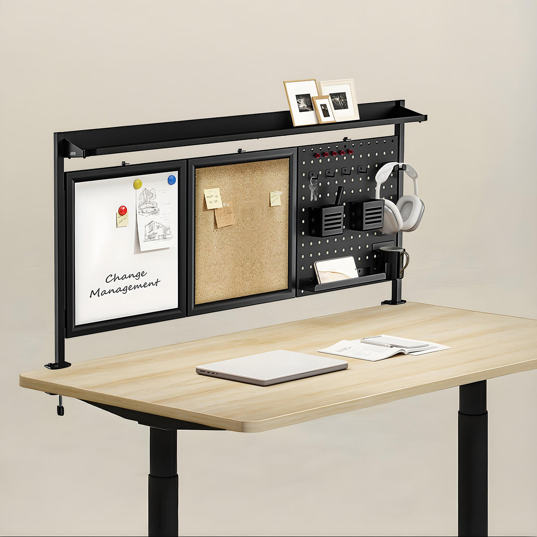 Ergo Office ER-300 B Divisor / Organizador de escritorio, Carga máx. 10kg, Blanco y Tablero de corcho, ancho 1250mm, Color negro