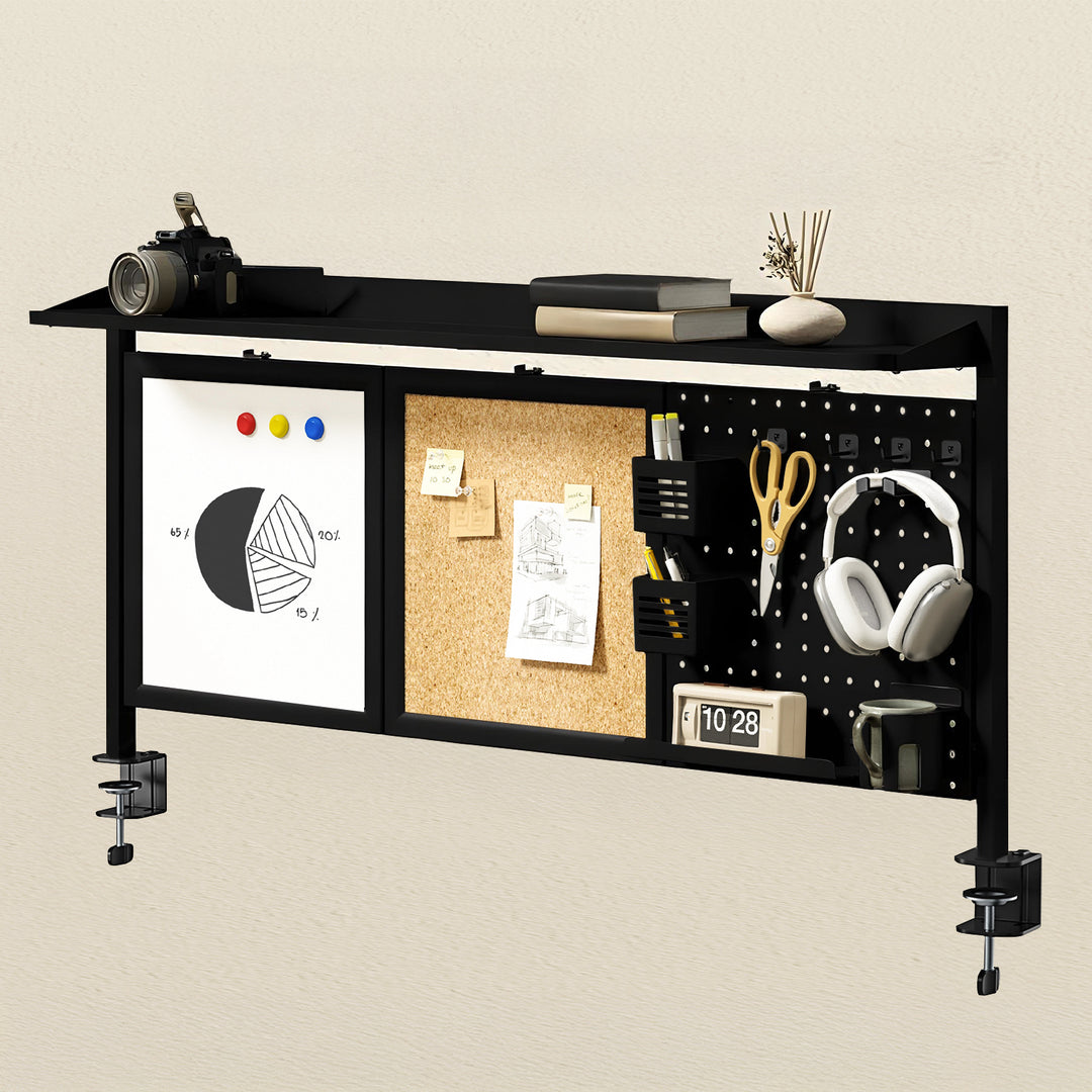 Ergo Office ER-300 B Divisor / Organizador de escritorio, Carga máx. 10kg, Blanco y Tablero de corcho, ancho 1250mm, Color negro