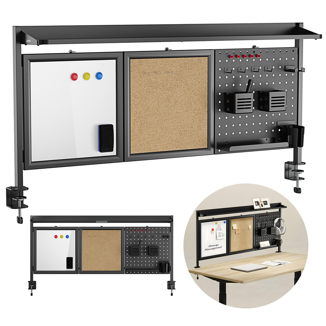 Ergo Office ER-300 B Divisor / Organizador de escritorio, Carga máx. 10kg, Blanco y Tablero de corcho, ancho 1250mm, Color negro