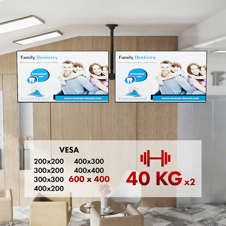 Suporte de tejadilho Maclean para dois televisores, carga máxima de 2x40 kg, 34-60", VESA máx. 600x400, MC-111 B