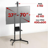 Suporte/carrinho TV Maclean, prateleira para câmara, sobre rodas, 37-70", carga máxima de 45 kg/prateleira de 5 kg, VESA máx. 600x400, MC-113 B