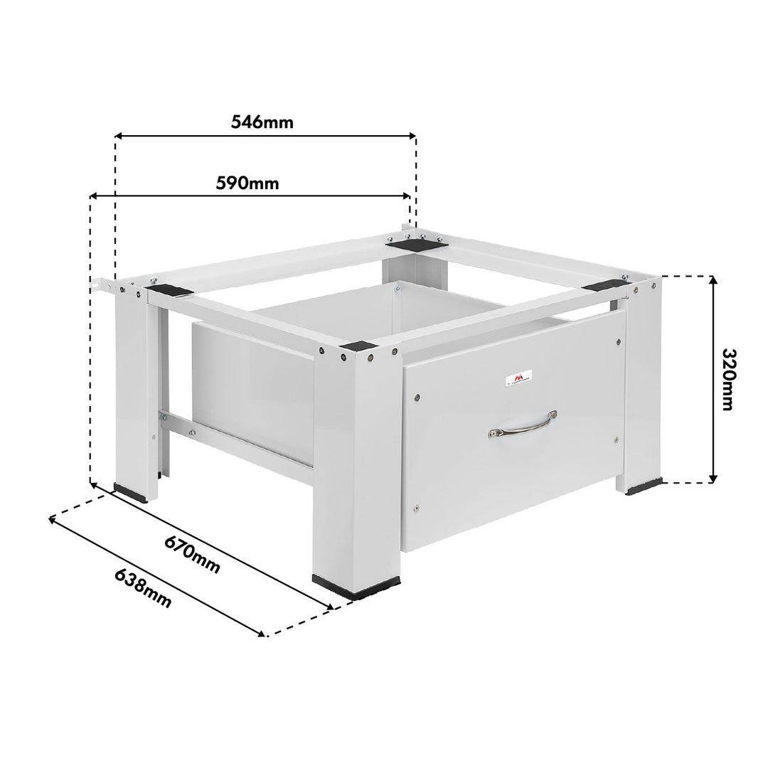 Base para máquina de lavar/secar roupa Maclean com gaveta, carga máxima de 150 kg, branca, MC-117 W