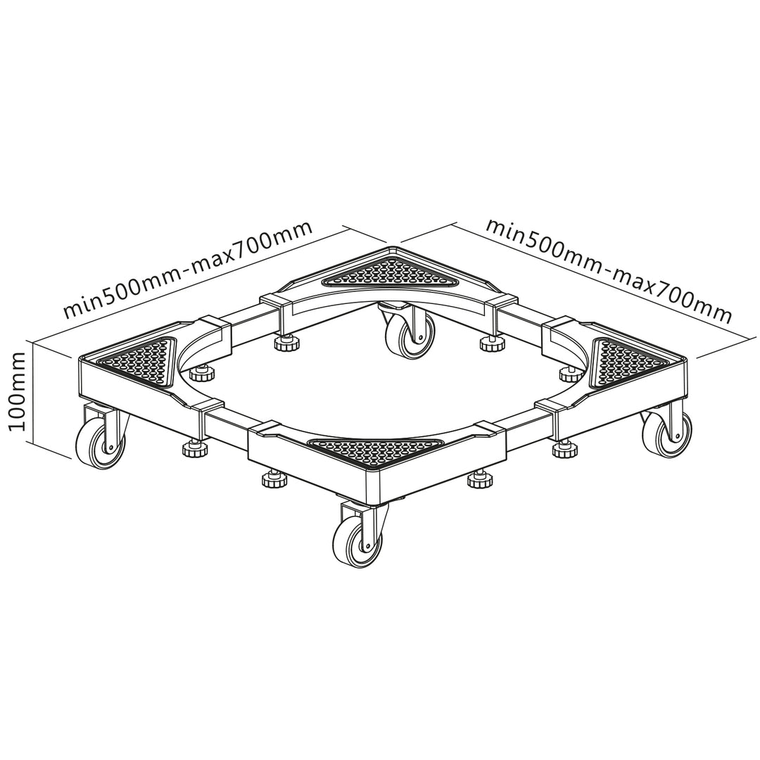 Maclean MC-118 B Soporte móvil para lavadora, con bloqueo de ruedas, 500-700 mm de ancho, universal, hasta 200 kg