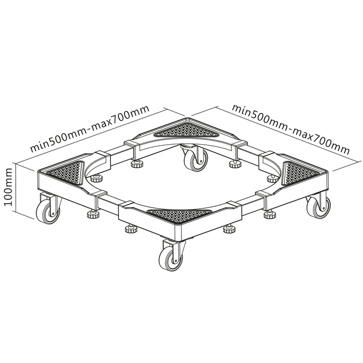 Maclean MC-118 B Soporte móvil para lavadora, con bloqueo de ruedas, 500-700 mm de ancho, universal, hasta 200 kg