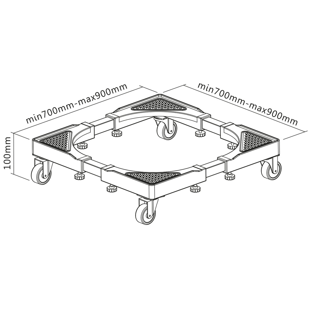 Maclean MC-119 B Soporte móvil para lavadora, Base con bloqueo de ruedas, 700-900 mm de ancho, universal, hasta 200 kg
