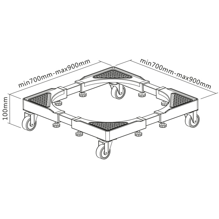 Maclean MC-119 B Soporte móvil para lavadora, Base con bloqueo de ruedas, 700-900 mm de ancho, universal, hasta 200 kg
