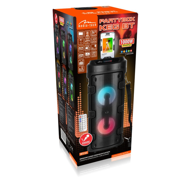 Altavoz inalámbrico Media-Tech, Bluetooth, karaoke, 1000W, negro, MT3165