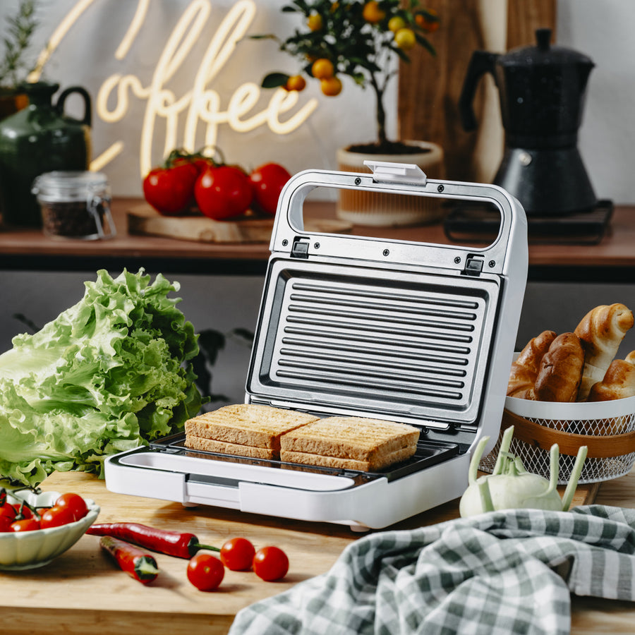 Adler AD 3070 Tostadora de sandwiches, Grill de contacto, 1100W, Color blanco