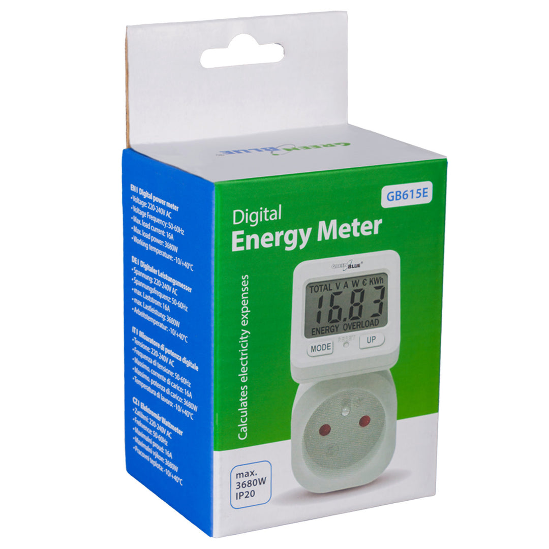GreenBlue GB615 E Medidor de energía, vatímetro, 16A, máx. 3680W, submemoria, 2 piezas