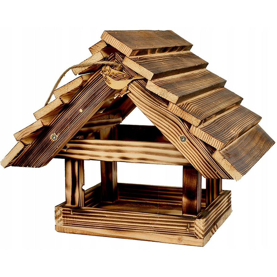 Comedouro para pássaros em madeira WOODOK, comedouro de jardim XXL 30x25 cm, cor canela