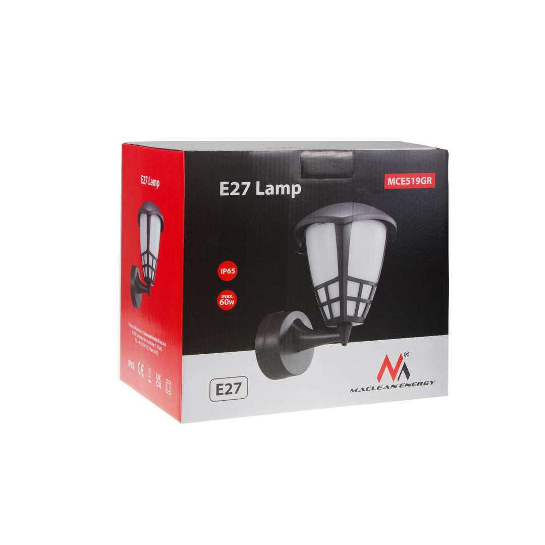 Aplique Maclean 1xE27, máx. 60W, IP65, cinzento, MCE519 GR + lâmpada LED de filamento E27, 8W 230V Maclean Energy MCE268 WW branco quente 3000K 1055lm retro decorativo Edison