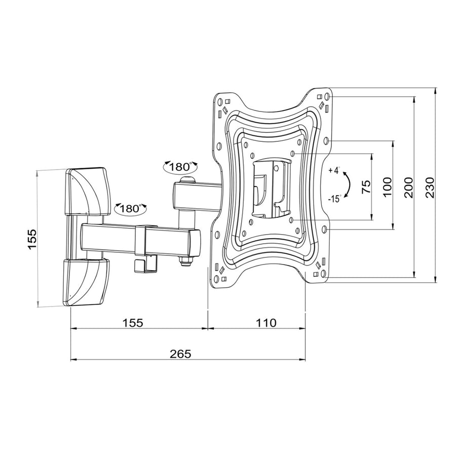 Soporte de TV ART, 10-42'', 15kg, negro, VESA 200x200, AR-83