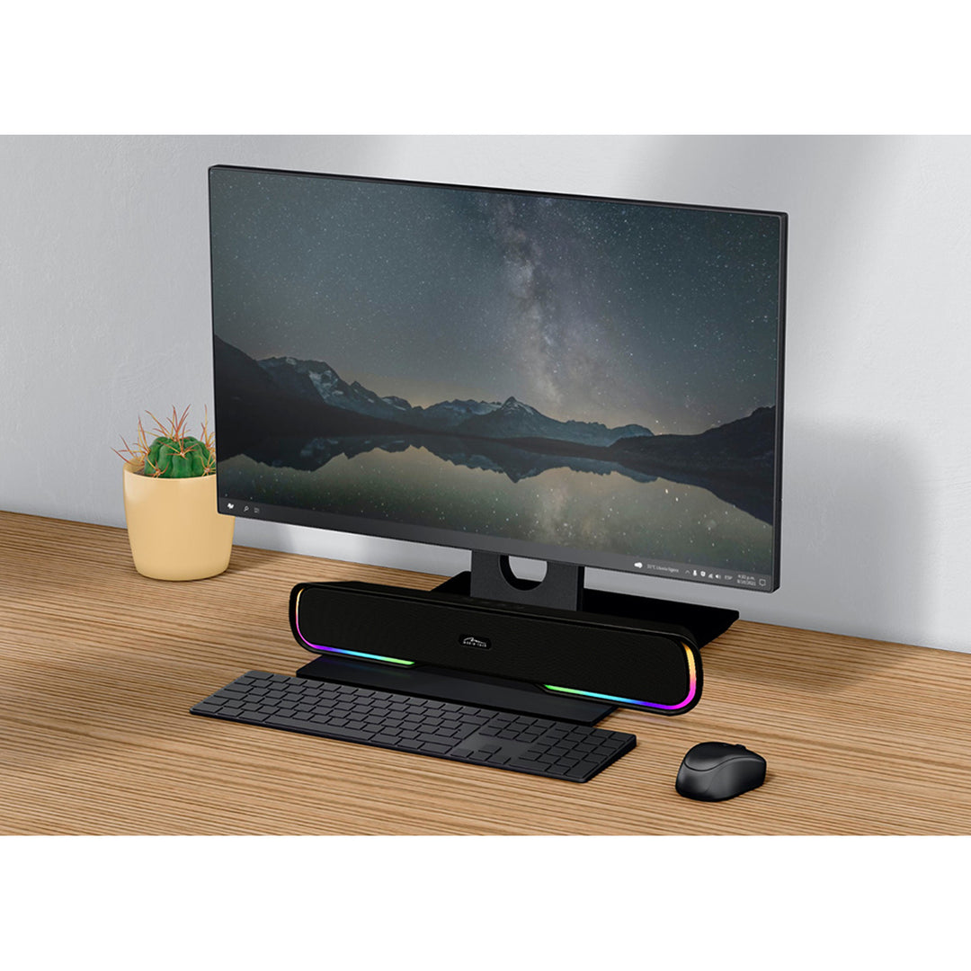 Coluna de som portátil Bluetooth Media-Tech com barra de som, retroiluminação RGB multicolorida, 10 W RMS, 450 W PMPO, rádio FM, leitor de MP3, AUX, bateria recarregável integrada, PHANTOM BT
