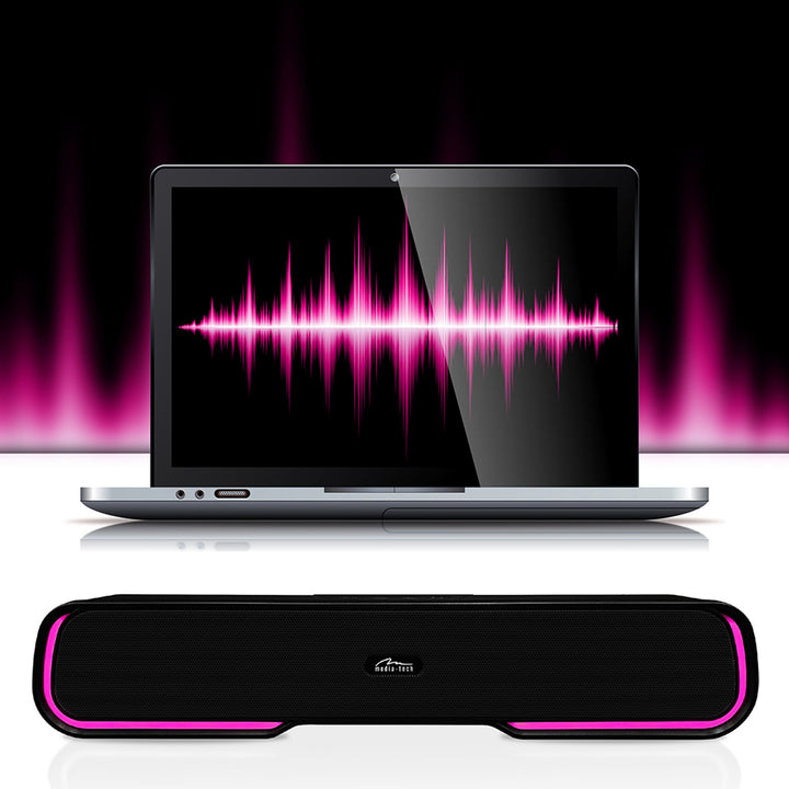Coluna de som portátil Bluetooth Media-Tech com barra de som, retroiluminação RGB multicolorida, 10 W RMS, 450 W PMPO, rádio FM, leitor de MP3, AUX, bateria recarregável integrada, PHANTOM BT