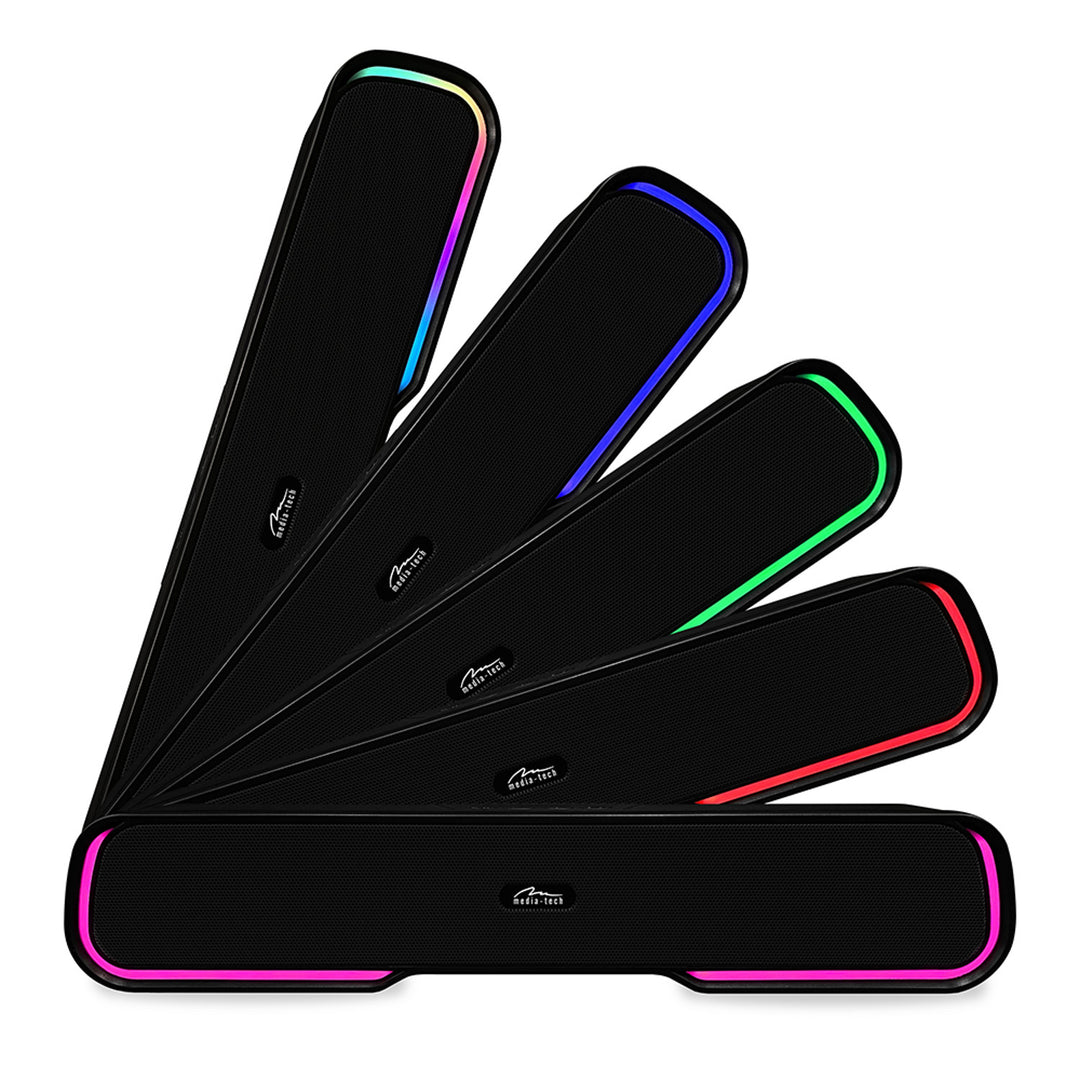 Coluna de som portátil Bluetooth Media-Tech com barra de som, retroiluminação RGB multicolorida, 10 W RMS, 450 W PMPO, rádio FM, leitor de MP3, AUX, bateria recarregável integrada, PHANTOM BT