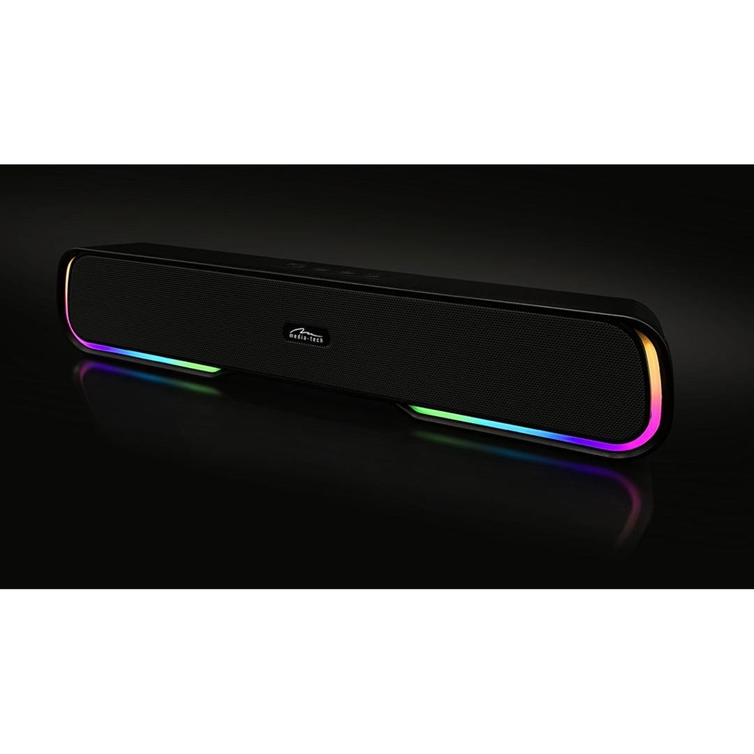 Coluna de som portátil Bluetooth Media-Tech com barra de som, retroiluminação RGB multicolorida, 10 W RMS, 450 W PMPO, rádio FM, leitor de MP3, AUX, bateria recarregável integrada, PHANTOM BT
