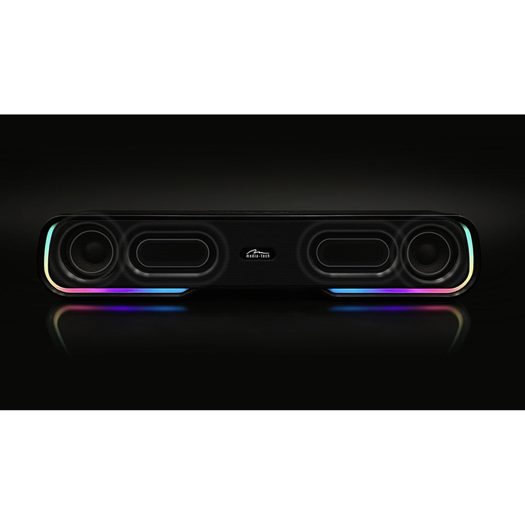 Coluna de som portátil Bluetooth Media-Tech com barra de som, retroiluminação RGB multicolorida, 10 W RMS, 450 W PMPO, rádio FM, leitor de MP3, AUX, bateria recarregável integrada, PHANTOM BT