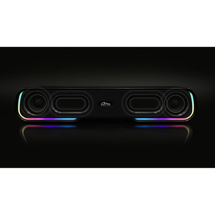 Coluna de som portátil Bluetooth Media-Tech com barra de som, retroiluminação RGB multicolorida, 10 W RMS, 450 W PMPO, rádio FM, leitor de MP3, AUX, bateria recarregável integrada, PHANTOM BT