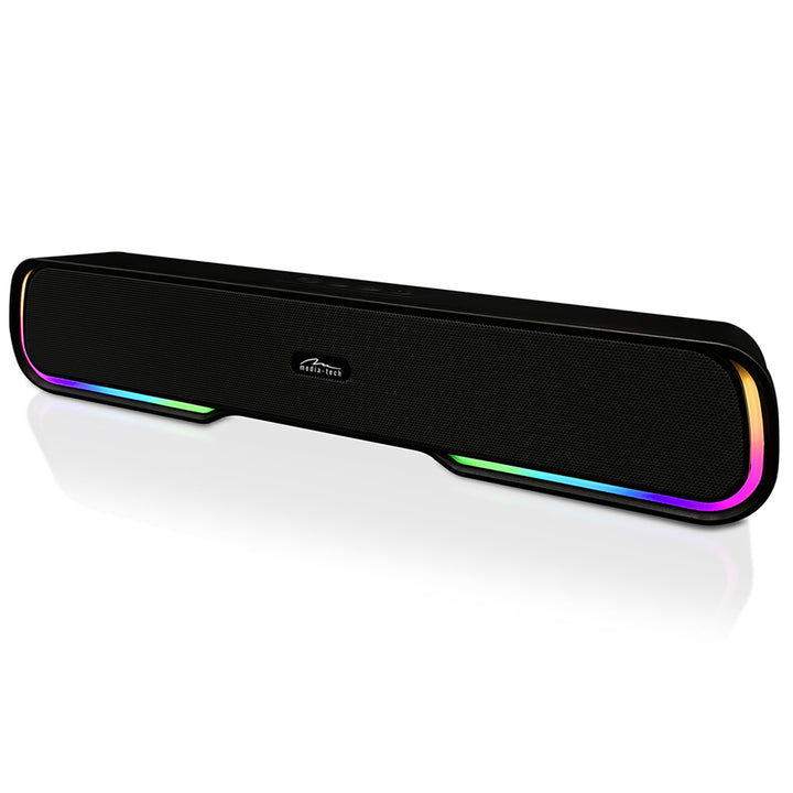 Coluna de som portátil Bluetooth Media-Tech com barra de som, retroiluminação RGB multicolorida, 10 W RMS, 450 W PMPO, rádio FM, leitor de MP3, AUX, bateria recarregável integrada, PHANTOM BT