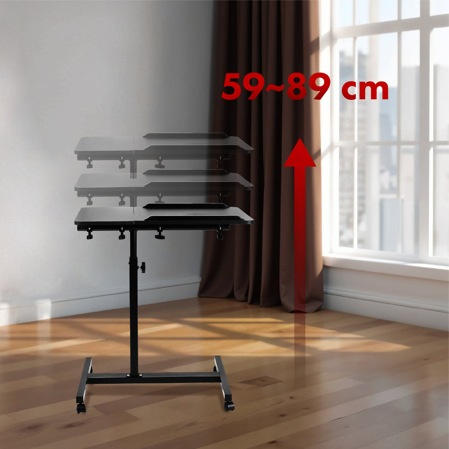 Suporte móvel para secretária/portátil Maclean MC-121 B, altura regulável de 59 a 89 cm, máx. 30 kg, preto