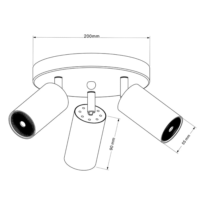 Maclean MCE362 B Plafón, spot, móvil, aluminio, 3xGU10, 55x90mm, negro mate + bombilla LED GU10 7W Maclean Energy MCE437 NW blanco neutro 4000K, 220-240V~, 50/60Hz 3pcs