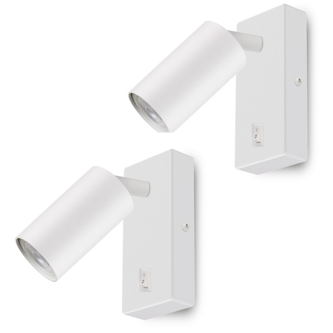 Aplique / lámpara de pared Maclean, spot, redondo, GU10, con interruptor 55x90mm, blanco, MCE369 W 2pcs+ Bombilla LED GU10 7W Maclean Energy MCE437 WW blanco cálido 3000K, 220-240V~, 50/60Hz, 2pcs