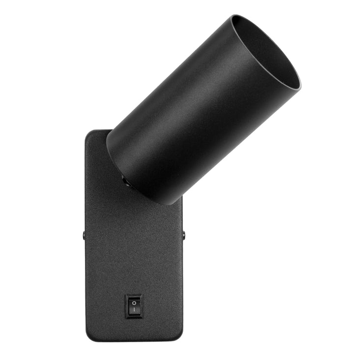 Maclean Aplique / luz de pared, spot, redondo, GU10, con interruptor 55x90mm, color negro, MCE369 B+ Bombilla LED GU10 7W Maclean Energy MCE437 WW blanco cálido 3000K, 220-240V~, 50/60Hz, 490 lúmenes