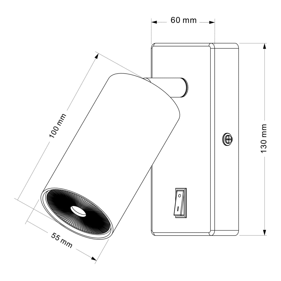 Candeeiro de parede/teto Maclean, spot, redondo, GU10, com interruptor 55x90 mm, preto, MCE369 B 2 peças + Lâmpada LED Maclean Energy MCE437 WW GU10 7 W branco quente 3000 K, 220-240 V~, 50/60 Hz, 2 peças