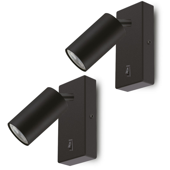 Candeeiro de parede/teto Maclean, spot, redondo, GU10, com interruptor 55x90 mm, preto, MCE369 B 2 peças + Lâmpada LED Maclean Energy MCE437 WW GU10 7 W branco quente 3000 K, 220-240 V~, 50/60 Hz, 2 peças