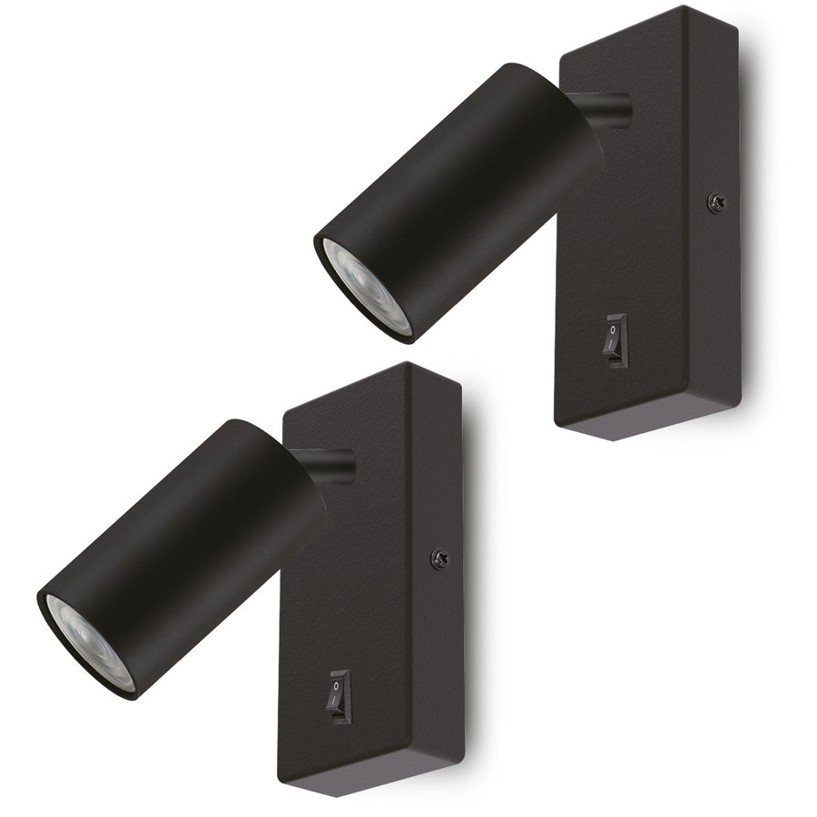 Candeeiro de parede/teto Maclean, spot, redondo, GU10, com interruptor 55x90 mm, preto, MCE369 B 2 peças + Lâmpada LED Maclean Energy MCE437 WW GU10 7 W branco quente 3000 K, 220-240 V~, 50/60 Hz, 2 peças